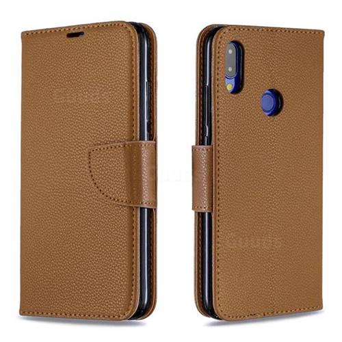 Classic Luxury Litchi Leather Phone Wallet Case for Xiaomi Mi Redmi Note 7 / Note 7 Pro - Brown