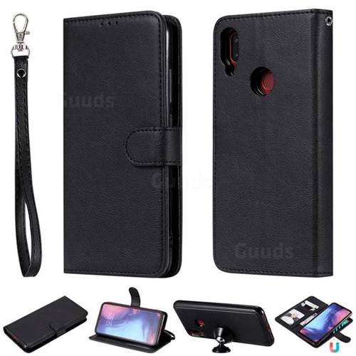 Retro Greek Detachable Magnetic PU Leather Wallet Phone Case for Xiaomi Mi Redmi Note 7 / Note 7 Pro - Black