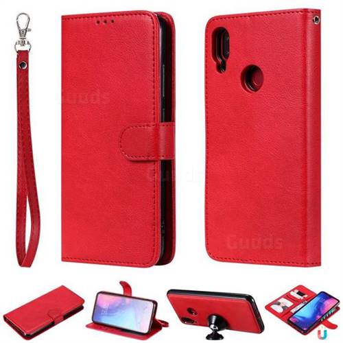 Retro Greek Detachable Magnetic PU Leather Wallet Phone Case for Xiaomi Mi Redmi Note 7 / Note 7 Pro - Red