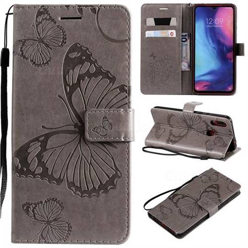 Embossing 3D Butterfly Leather Wallet Case for Xiaomi Mi Redmi Note 7 / Note 7 Pro - Gray