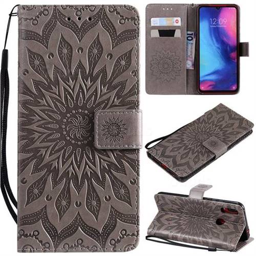 Embossing Sunflower Leather Wallet Case for Xiaomi Mi Redmi Note 7 / Note 7 Pro - Gray