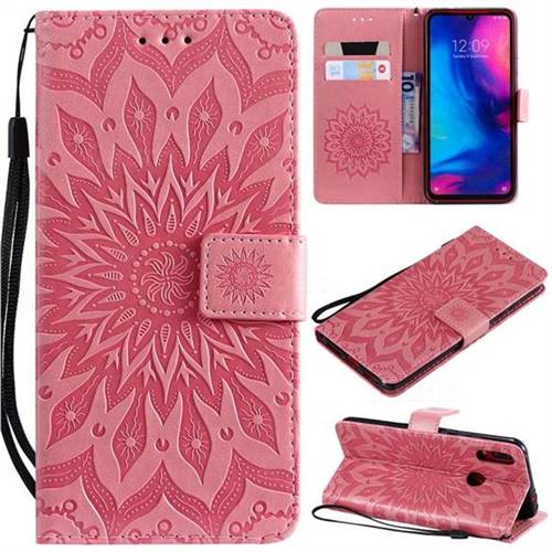 Embossing Sunflower Leather Wallet Case for Xiaomi Mi Redmi Note 7 / Note 7 Pro - Pink