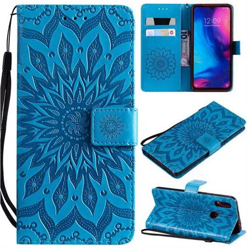Embossing Sunflower Leather Wallet Case for Xiaomi Mi Redmi Note 7 / Note 7 Pro - Blue