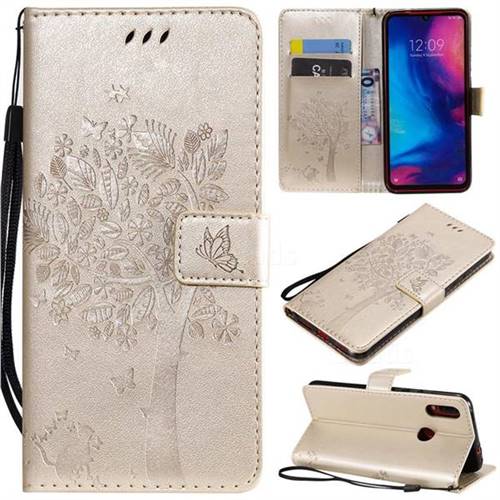 Embossing Butterfly Tree Leather Wallet Case for Xiaomi Mi Redmi Note 7 / Note 7 Pro - Champagne