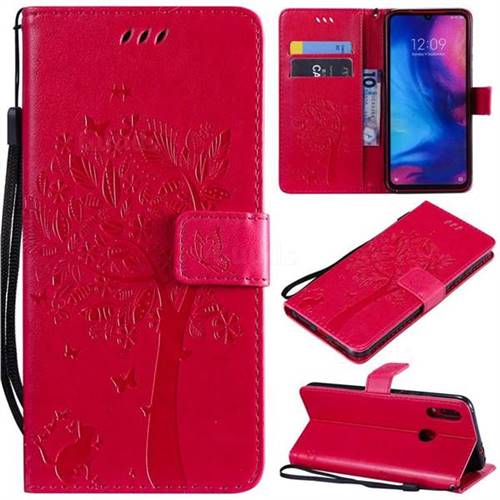 Embossing Butterfly Tree Leather Wallet Case for Xiaomi Mi Redmi Note 7 / Note 7 Pro - Rose