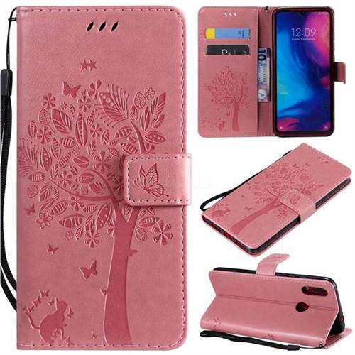 Embossing Butterfly Tree Leather Wallet Case for Xiaomi Mi Redmi Note 7 / Note 7 Pro - Pink