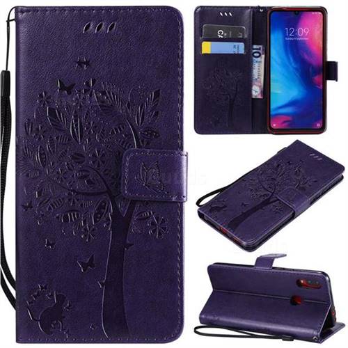 Embossing Butterfly Tree Leather Wallet Case for Xiaomi Mi Redmi Note 7 / Note 7 Pro - Purple
