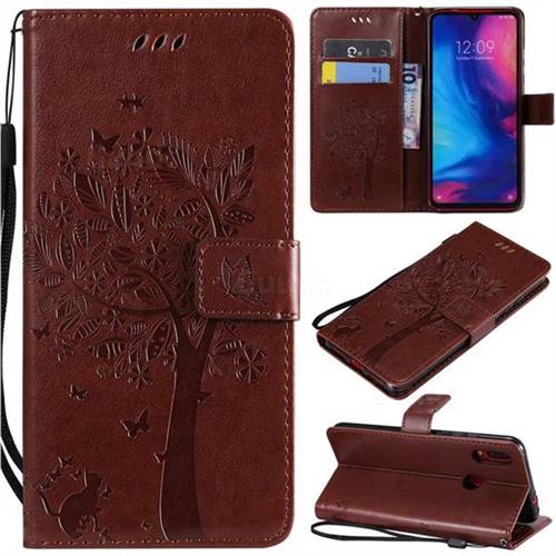 Embossing Butterfly Tree Leather Wallet Case for Xiaomi Mi Redmi Note 7 / Note 7 Pro - Coffee