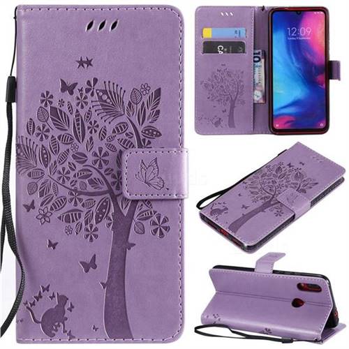 Embossing Butterfly Tree Leather Wallet Case for Xiaomi Mi Redmi Note 7 / Note 7 Pro - Violet