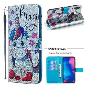 Star Unicorn Sequins Painted Leather Wallet Case for Xiaomi Mi Redmi Note 7 / Note 7 Pro