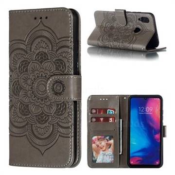 Intricate Embossing Datura Solar Leather Wallet Case for Xiaomi Mi Redmi Note 7 / Note 7 Pro - Gray