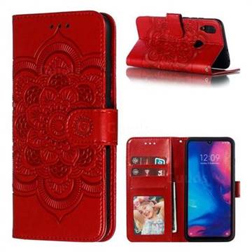 Intricate Embossing Datura Solar Leather Wallet Case for Xiaomi Mi Redmi Note 7 / Note 7 Pro - Red