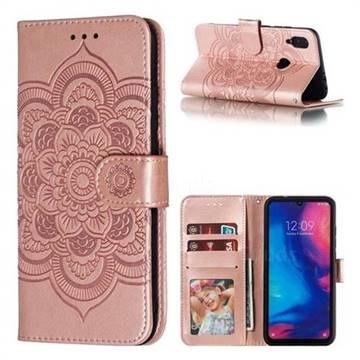 Intricate Embossing Datura Solar Leather Wallet Case for Xiaomi Mi Redmi Note 7 / Note 7 Pro - Rose Gold