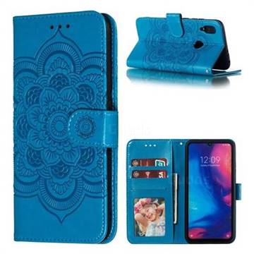 Intricate Embossing Datura Solar Leather Wallet Case for Xiaomi Mi Redmi Note 7 / Note 7 Pro - Blue