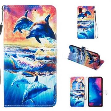 Couple Dolphin Smooth Leather Phone Wallet Case for Xiaomi Mi Redmi Note 7 / Note 7 Pro