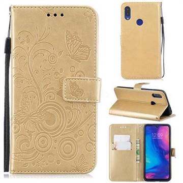 Intricate Embossing Butterfly Circle Leather Wallet Case for Xiaomi Mi Redmi Note 7 / Note 7 Pro - Champagne