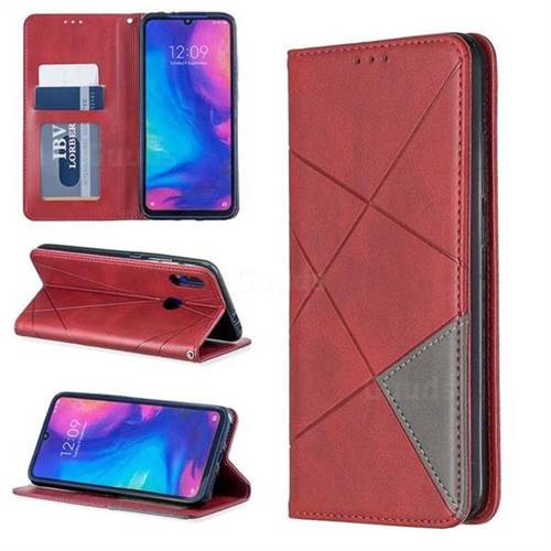 Prismatic Slim Magnetic Sucking Stitching Wallet Flip Cover for Xiaomi Mi Redmi Note 7 / Note 7 Pro - Red
