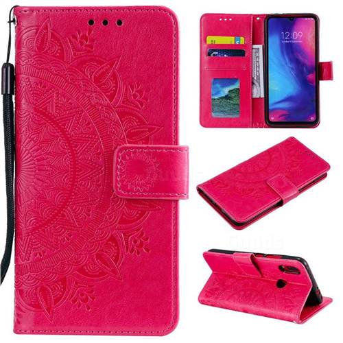 Intricate Embossing Datura Leather Wallet Case for Xiaomi Mi Redmi Note 7 / Note 7 Pro - Rose Red