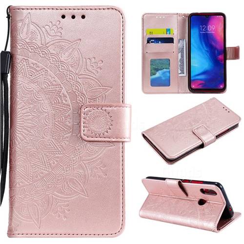 Intricate Embossing Datura Leather Wallet Case for Xiaomi Mi Redmi Note 7 / Note 7 Pro - Rose Gold