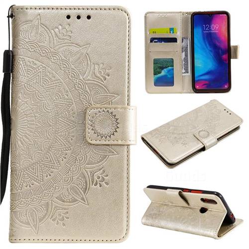 Intricate Embossing Datura Leather Wallet Case for Xiaomi Mi Redmi Note 7 / Note 7 Pro - Golden
