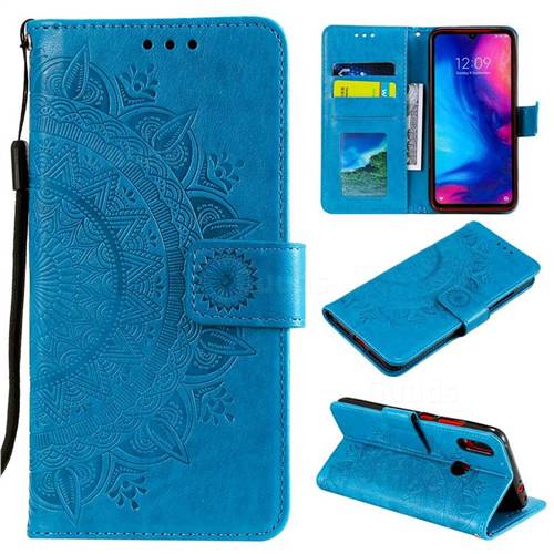 Intricate Embossing Datura Leather Wallet Case for Xiaomi Mi Redmi Note 7 / Note 7 Pro - Blue