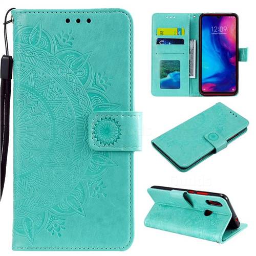 Intricate Embossing Datura Leather Wallet Case for Xiaomi Mi Redmi Note 7 / Note 7 Pro - Mint Green