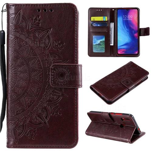 Intricate Embossing Datura Leather Wallet Case for Xiaomi Mi Redmi Note 7 / Note 7 Pro - Brown