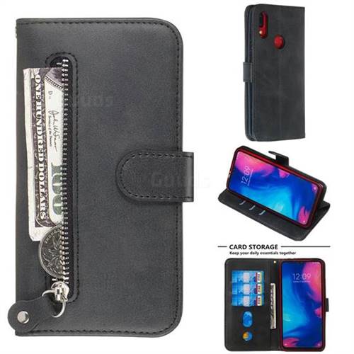 Retro Luxury Zipper Leather Phone Wallet Case for Xiaomi Mi Redmi Note 7 / Note 7 Pro - Black