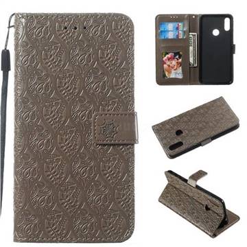 Intricate Embossing Rattan Flower Leather Wallet Case for Xiaomi Mi Redmi Note 7 / Note 7 Pro - Grey