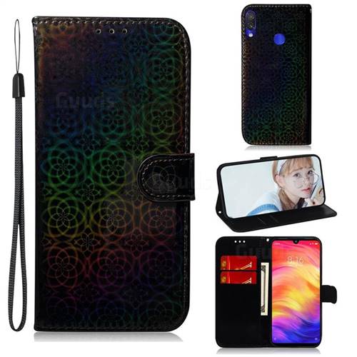 Laser Circle Shining Leather Wallet Phone Case for Xiaomi Mi Redmi Note 7 / Note 7 Pro - Black
