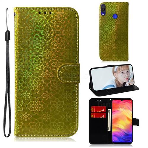 Laser Circle Shining Leather Wallet Phone Case for Xiaomi Mi Redmi Note 7 / Note 7 Pro - Golden
