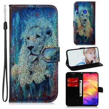 White Lion Laser Shining Leather Wallet Phone Case for Xiaomi Mi Redmi Note 7 / Note 7 Pro