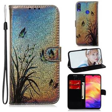 Butterfly Orchid Laser Shining Leather Wallet Phone Case for Xiaomi Mi Redmi Note 7 / Note 7 Pro