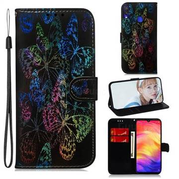 Black Butterfly Laser Shining Leather Wallet Phone Case for Xiaomi Mi Redmi Note 7 / Note 7 Pro