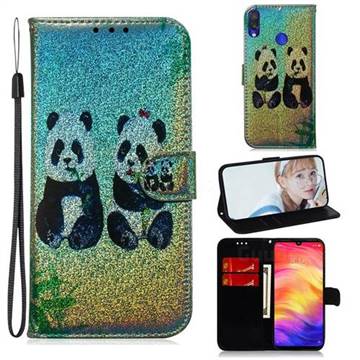 Two Pandas Laser Shining Leather Wallet Phone Case for Xiaomi Mi Redmi Note 7 / Note 7 Pro