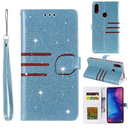 Retro Stitching Glitter Leather Wallet Phone Case for Xiaomi Mi Redmi Note 7 / Note 7 Pro - Blue