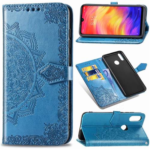 Embossing Imprint Mandala Flower Leather Wallet Case for Xiaomi Mi Redmi Note 7 / Note 7 Pro - Blue