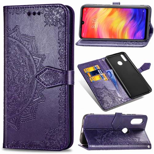 Embossing Imprint Mandala Flower Leather Wallet Case for Xiaomi Mi Redmi Note 7 / Note 7 Pro - Purple