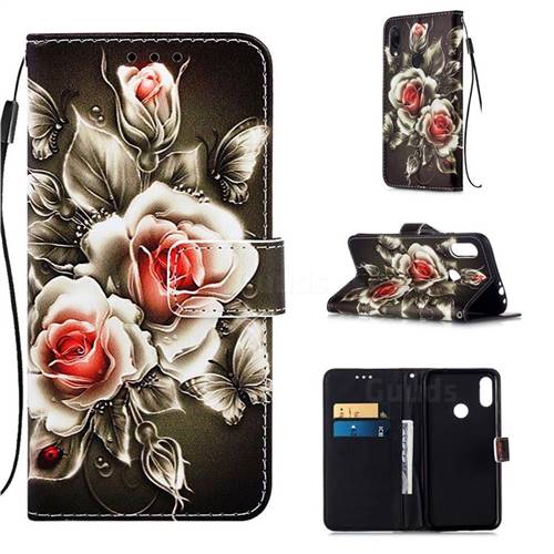 Black Rose Matte Leather Wallet Phone Case for Xiaomi Mi Redmi Note 7 / Note 7 Pro