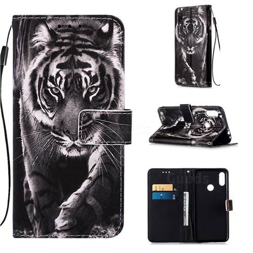 Black and White Tiger Matte Leather Wallet Phone Case for Xiaomi Mi Redmi Note 7 / Note 7 Pro