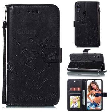 Embossing Butterfly Heart Bear Leather Wallet Case for Xiaomi Mi Redmi Note 7 / Note 7 Pro - Black