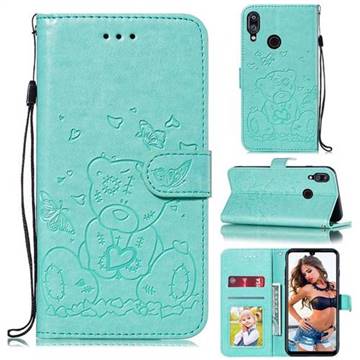 Embossing Butterfly Heart Bear Leather Wallet Case for Xiaomi Mi Redmi Note 7 / Note 7 Pro - Green