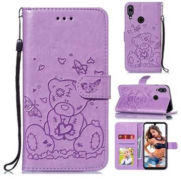 Embossing Butterfly Heart Bear Leather Wallet Case for Xiaomi Mi Redmi Note 7 / Note 7 Pro - Purple