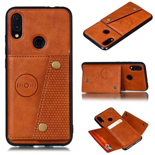 Retro Multifunction Card Slots Stand Leather Coated Phone Back Cover for Xiaomi Mi Redmi Note 7 / Note 7 Pro - Brown