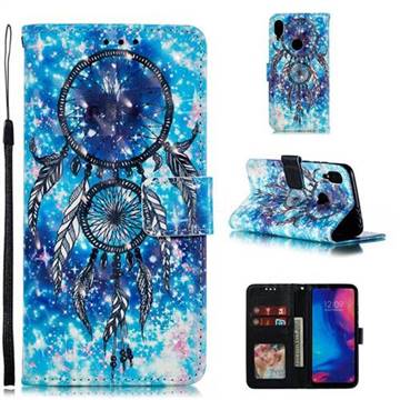 Blue Wind Chime 3D Painted Leather Phone Wallet Case for Xiaomi Mi Redmi Note 7 / Note 7 Pro