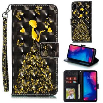 Golden Butterfly Girl 3D Painted Leather Phone Wallet Case for Xiaomi Mi Redmi Note 7 / Note 7 Pro