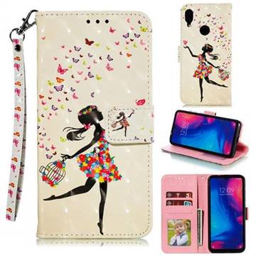 Flower Girl 3D Painted Leather Phone Wallet Case for Xiaomi Mi Redmi Note 7 / Note 7 Pro
