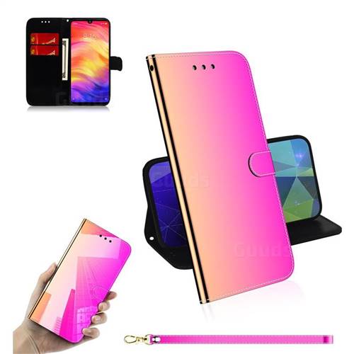 Shining Mirror Like Surface Leather Wallet Case for Xiaomi Mi Redmi Note 7 / Note 7 Pro - Rainbow Gradient