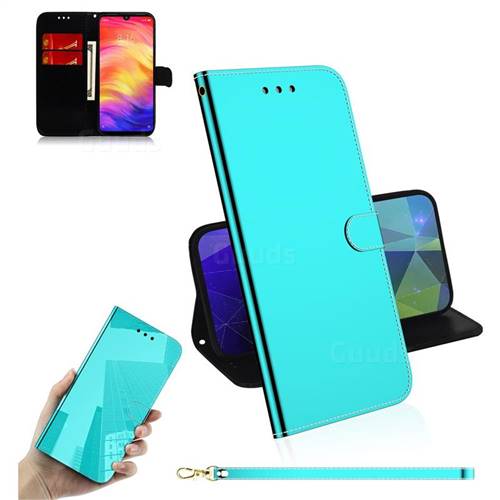 Shining Mirror Like Surface Leather Wallet Case for Xiaomi Mi Redmi Note 7 / Note 7 Pro - Mint Green