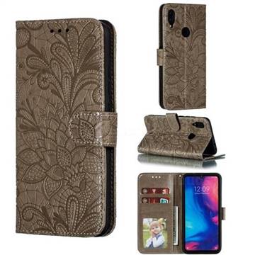 Intricate Embossing Lace Jasmine Flower Leather Wallet Case for Xiaomi Mi Redmi Note 7 / Note 7 Pro - Gray